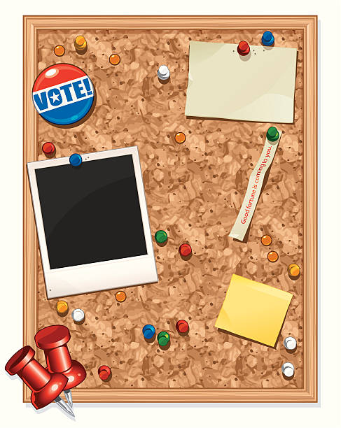 Bulletin Board A cork bulletin board for posting all of your announcements. campaign button photos stock illustrations