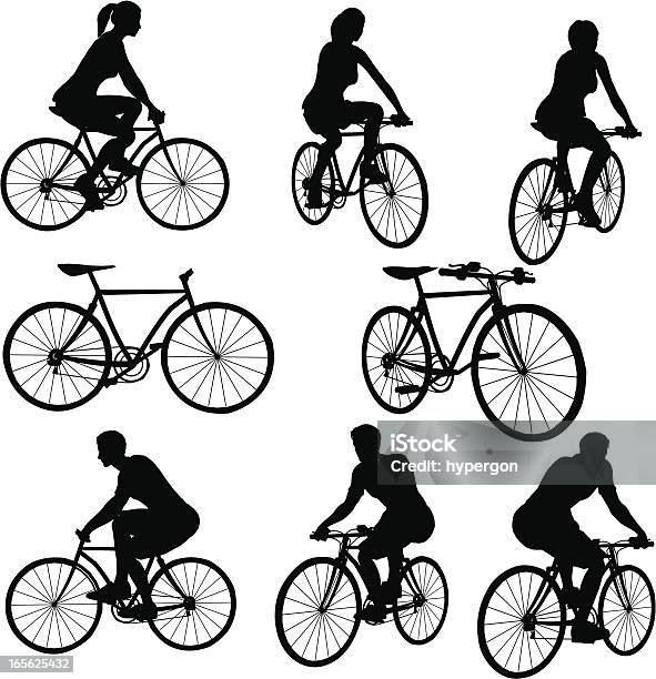 Велосипедная Силуэт Collection — стоковая векторная графика и другие изображения на тему Горный велосипед - Горный велосипед, Активный образ жизни, Атлет