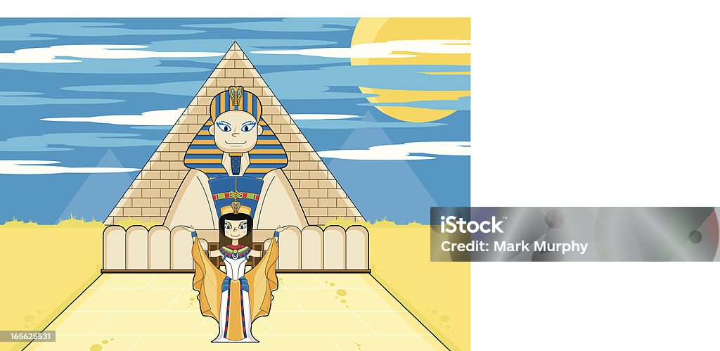 ネフェルティティエジプト女王&スフィンクス - 1人のロイヤリティフリーベクトルアート