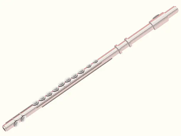 Vector illustration of Beautiful silver flute with pink hues against a white drop