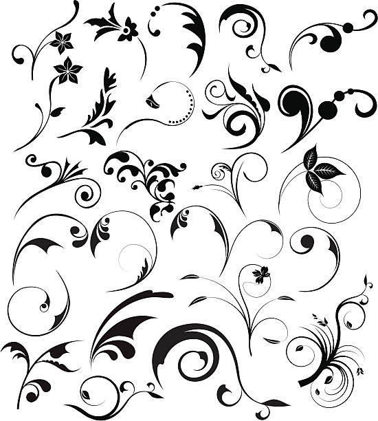 꽃무늬 디자인 요소 - 만연체 일러스트 stock illustrations