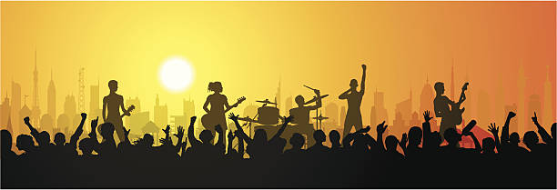 illustrazioni stock, clip art, cartoni animati e icone di tendenza di rock in città - popular music concert music festival crowd music