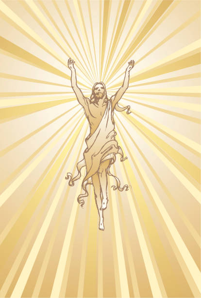Risen Christ Vectorized from my Hand drawn sketch, with high resolution jpeg. More Spirituality Series Lightbox heaven and jesus drawing stock illustrations