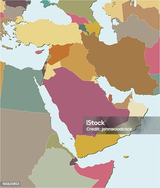 Mappa Del Medio Oriente - Immagini vettoriali stock e altre immagini di Carta geografica - Carta geografica, Israele, Arabia Saudita