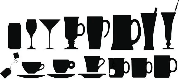Vector illustration of Silhouette images of cups and glasses