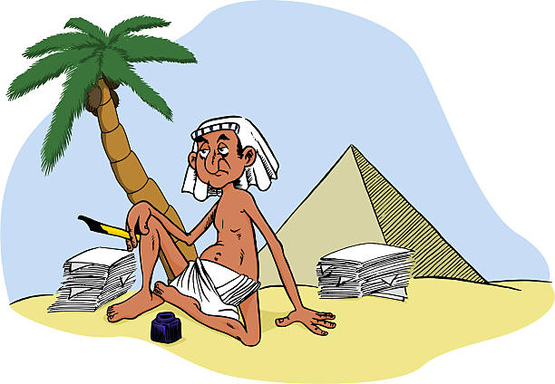 Scribe A scribe sitting in front of a pyramid with ink and paper. loin cloth stock illustrations