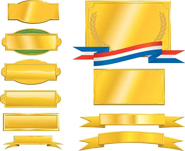 Vector illustration of Gold Signs, Plaques and Ribbons