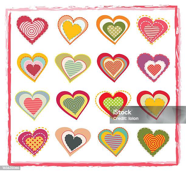 Little Hearts — стоковая векторная графика и другие изображения на тему Лоскутное шитьё - Лоскутное шитьё, Символ сердца, Белый фон