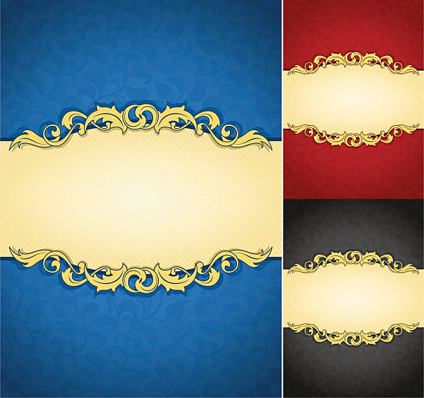 royal, elegante frame banner mit verzierten damast hintergrund (drei versionen - gold leaf backgrounds gold ornate stock-grafiken, -clipart, -cartoons und -symbole