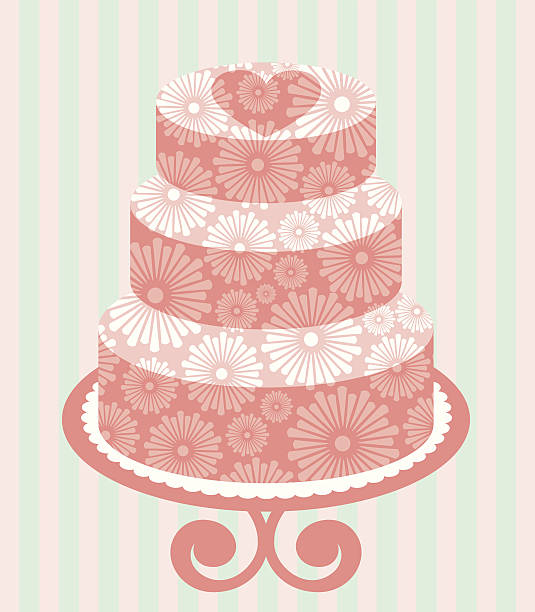 Tre livelli di torta nuziale con fiori - illustrazione arte vettoriale