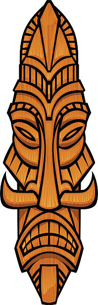 tiki maska - tiki hawaiian culture wood grain hawaiian ethnicity stock illustrations