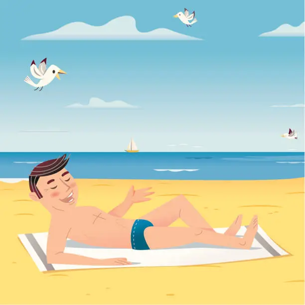 Vector illustration of Man relaxing at the beach