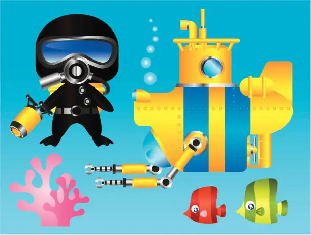 Vector illustration of Underwater Diving