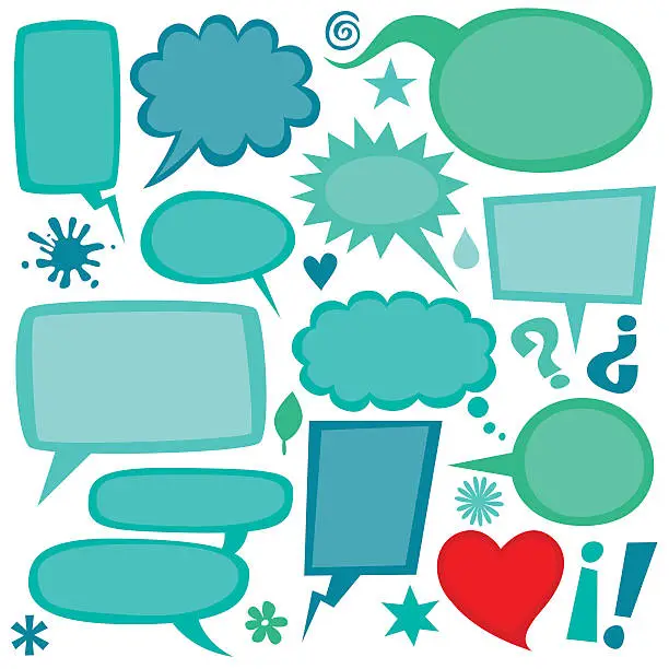 Vector illustration of Group of green and red speech bubbles