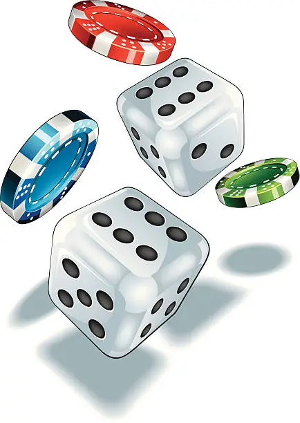 Vector illustration of White dices and multicolored chips