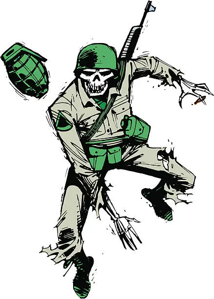 Vector illustration of Zombie Military Soldier and Hand Grenade