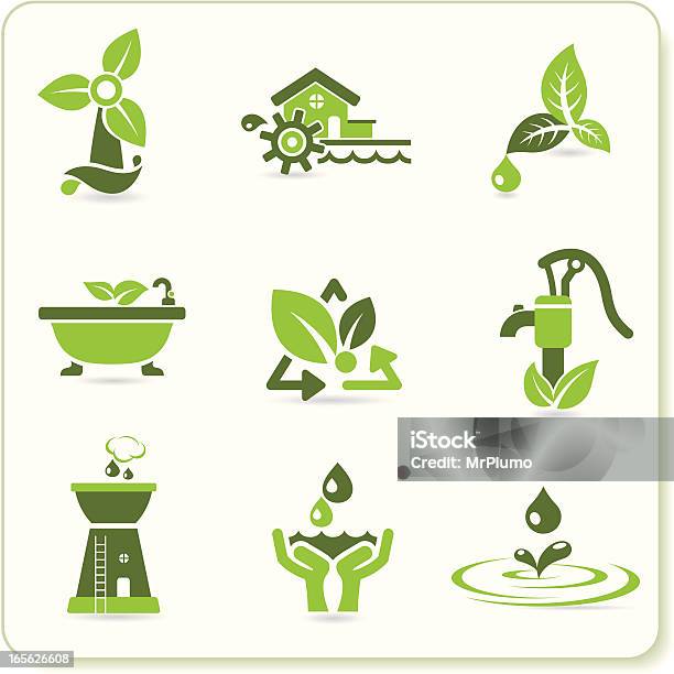 Grüne Ökosymbole Stock Vektor Art und mehr Bilder von Wasserpumpe - Wasserpumpe, Icon, Save The Planet - englischer Satz