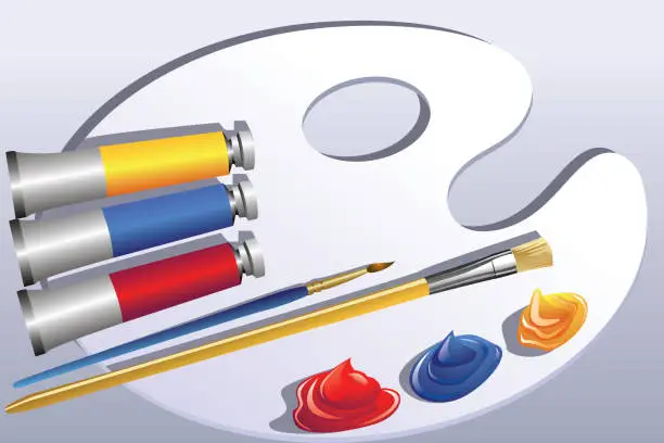 Vector illustration of Color tubes,brushes and palette