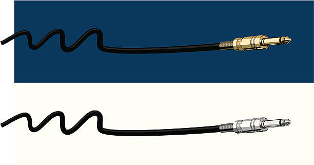 Guitar Jack 1/4" audio jack with cable.Gold and silver versions. interconnect plug stock illustrations