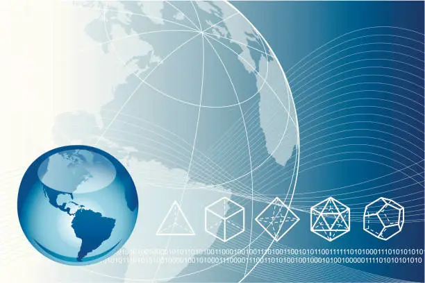 Vector illustration of Earth with the Platonic Solids background