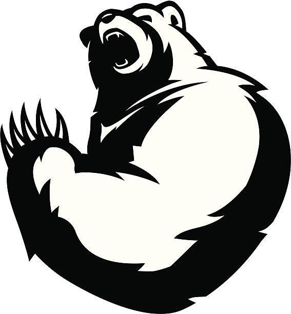 illustrations, cliparts, dessins animés et icônes de ours mascotte b & w - portrait bouche ouverte