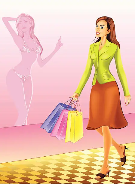 Vector illustration of Fashion girl with shopping bags