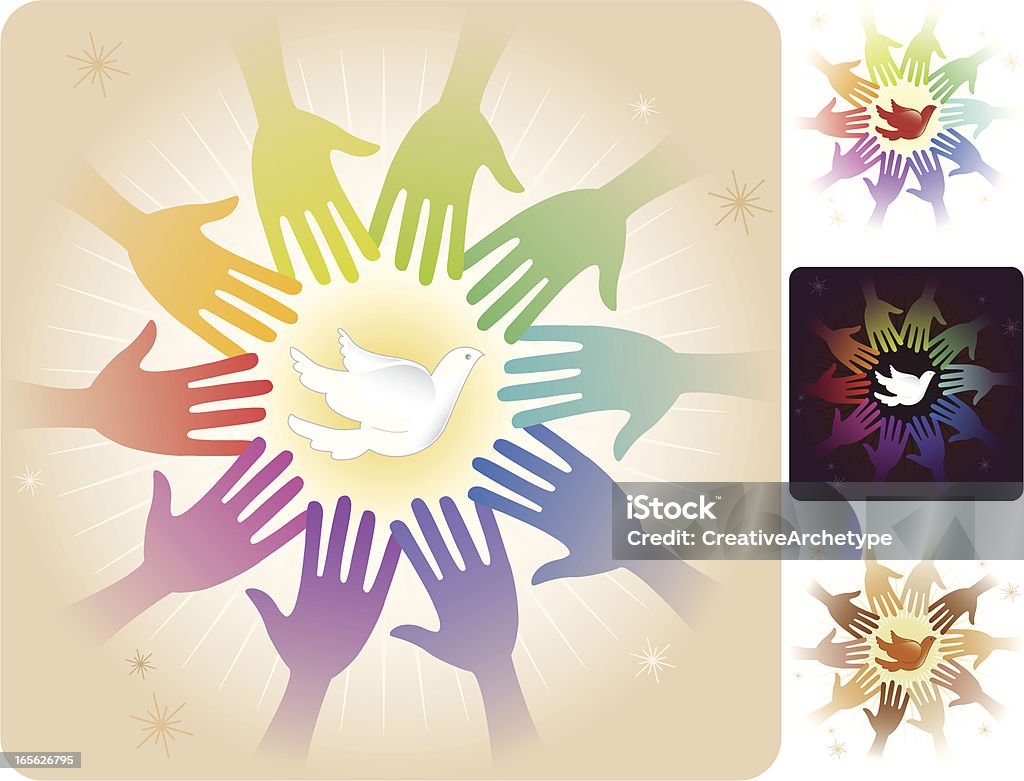 Cercle des mains et la Colombe - clipart vectoriel de Groupe multi-ethnique libre de droits
