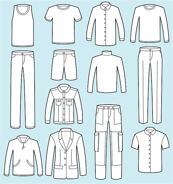 ilustraciones, imágenes clip art, dibujos animados e iconos de stock de macho ropa de - jean shorts