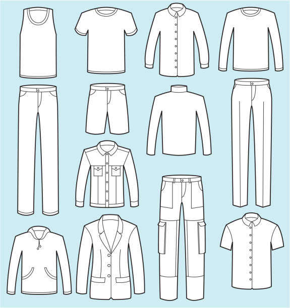 ilustrações, clipart, desenhos animados e ícones de trajes masculino - short sleeved