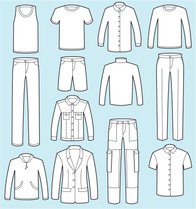 A selection of basic male clothing. See my portfolio for a female clothing version. Click below for more fashion and shopping images