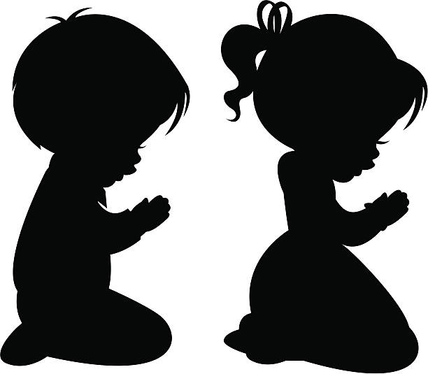 ilustraciones, imágenes clip art, dibujos animados e iconos de stock de siluetas de los niños de rezar - praying girl