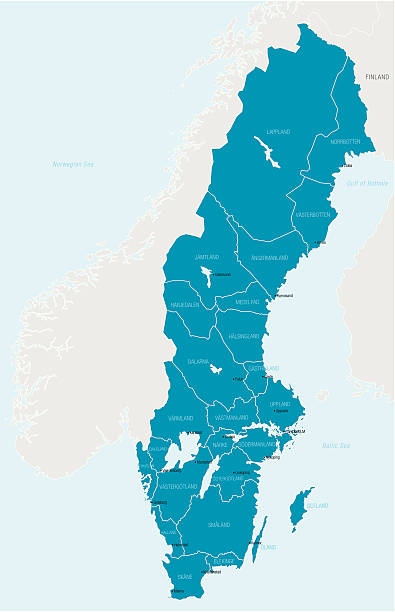 bildbanksillustrationer, clip art samt tecknat material och ikoner med map outlining only sweden in blue - sverige