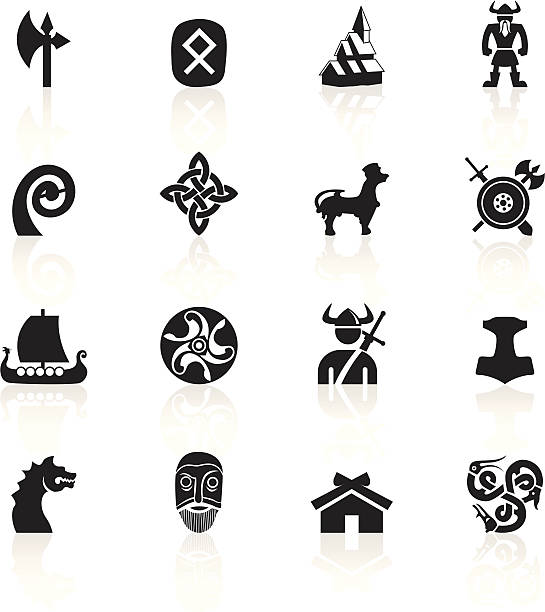 illustrations, cliparts, dessins animés et icônes de noir symboles-vikings - drakkar