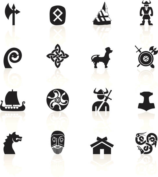 Black Symbols - Vikings Vikings icons. viking stock illustrations