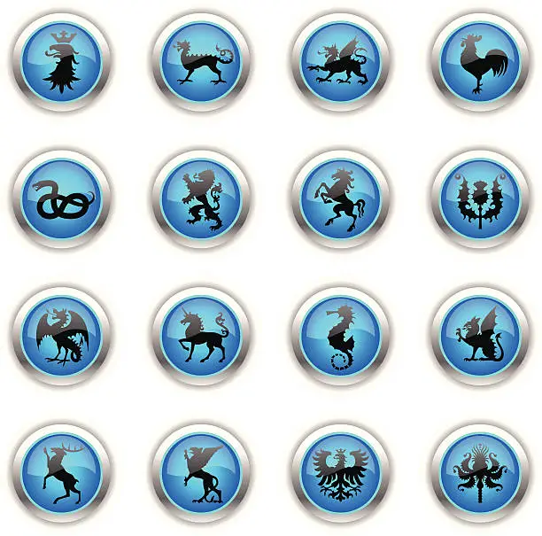 Vector illustration of Blue Icons - Heraldic Animals