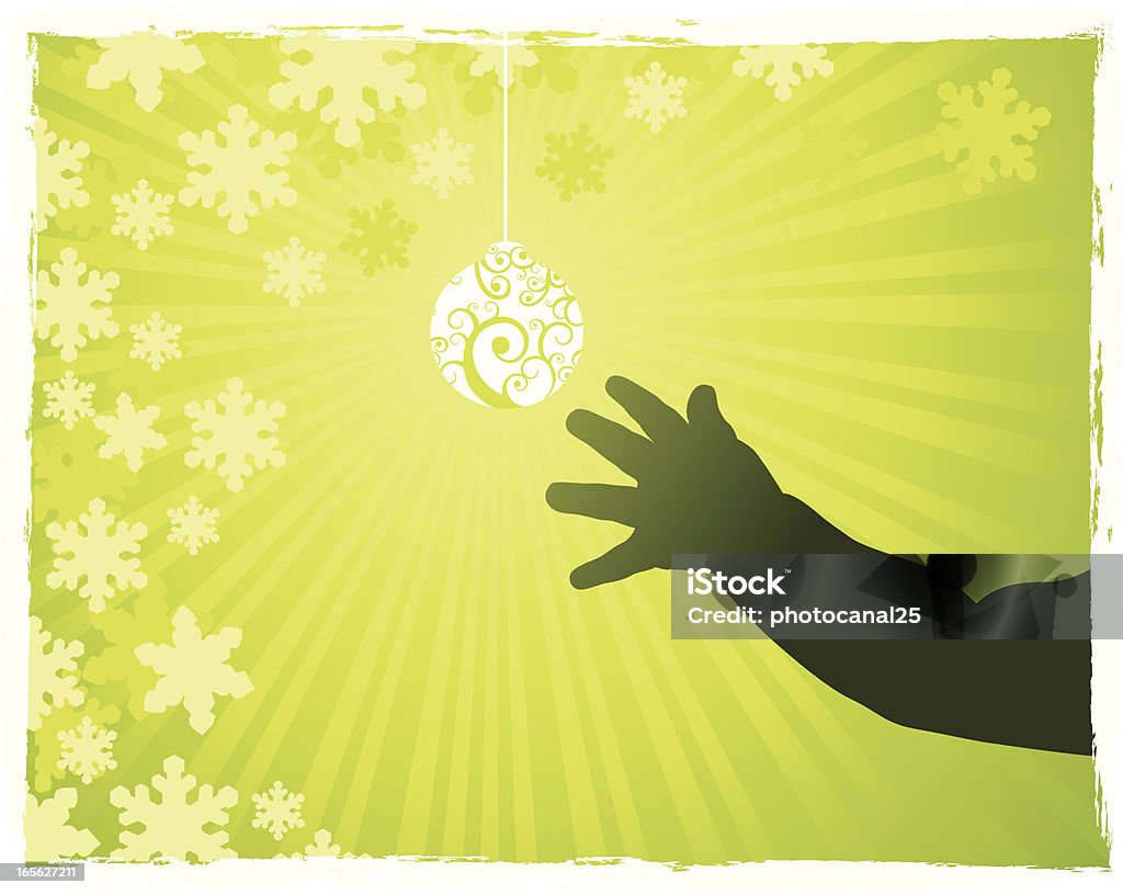 Christmas Baby Baby hand silhouette trying to catch a christmas ball, surrounded by several snowflakes. Affectionate stock vector