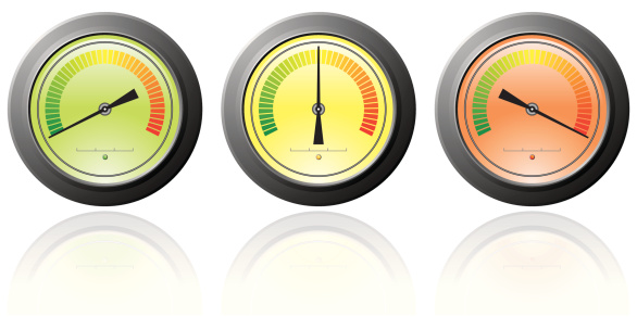 Three gauges that could represent danger, pressure, speed, temperature...