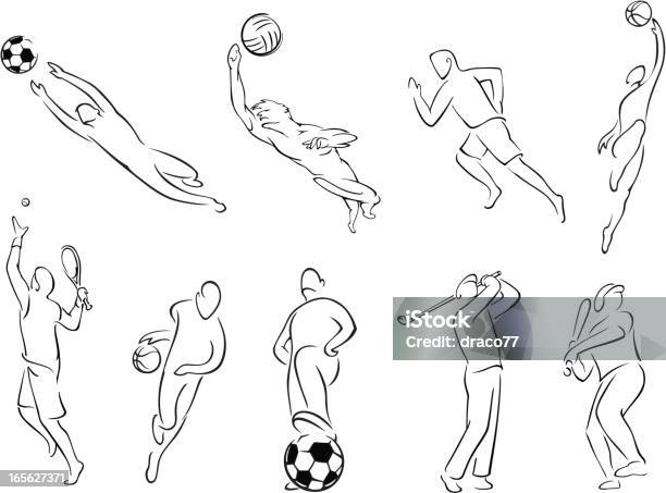 Sports Action Collection Stock Illustration - Download Image Now - Drawing - Activity, Line Art, Soccer