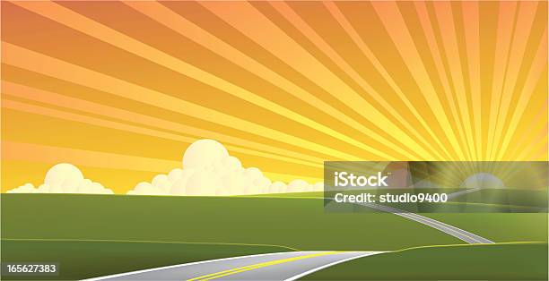 Road To A Sunset Horizon Stock Illustration - Download Image Now - Agricultural Field, Blue, Highway