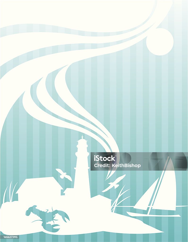Sailboat, Lighthouse and Lobster Background Graphic illustration of a lighthouse and sailboat, ready for the summer season. Proportioned for an 8.5" x 11" with bleed, color changes a snap. Check out my "Nautical & Beach" light box for more. Illustration stock vector