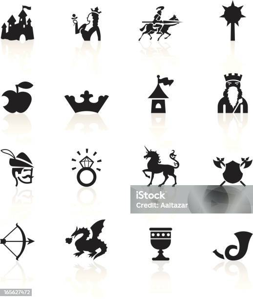 Schwarze Symbolemittelalterlichen Märchenhaften Stock Vektor Art und mehr Bilder von Icon - Icon, Drache, Mittelalterlich