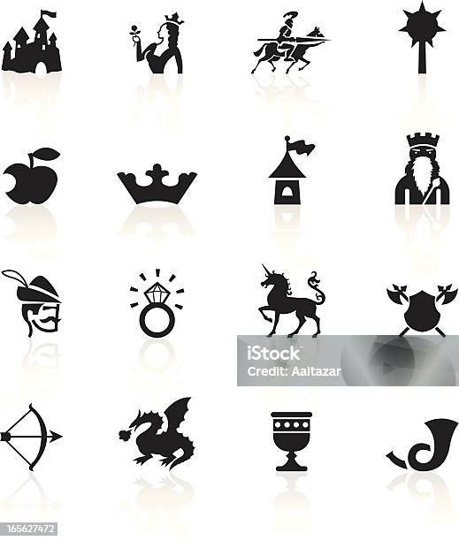 Noir Symbolesmédiévale De Conte De Fées Vecteurs libres de droits et plus d'images vectorielles de Icône - Icône, Dragon, Moyen-Âge