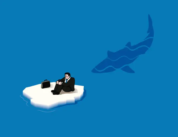 Vector illustration of Shark-Infested Business Waters