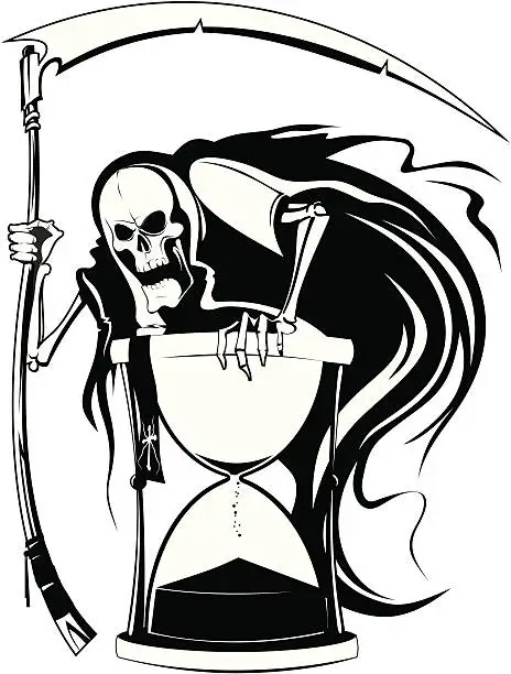 Vector illustration of Death and sand-glass (B&W)