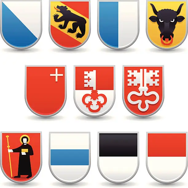 Vector illustration of Switzerland Cantons Coats of Arms