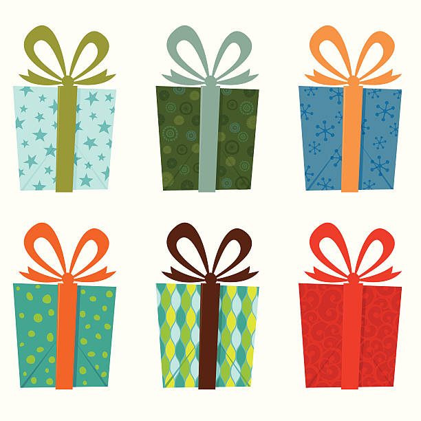ilustraciones, imágenes clip art, dibujos animados e iconos de stock de colección de regalos - white background gift christmas wrapping paper