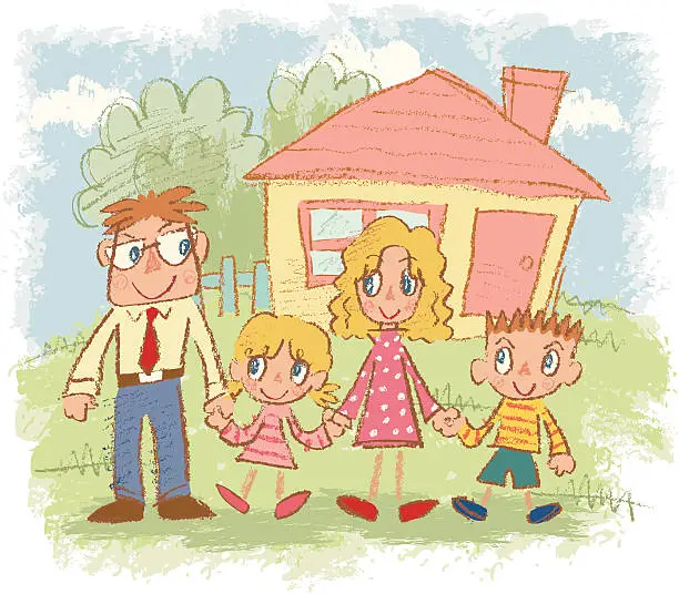 Vector illustration of family and house