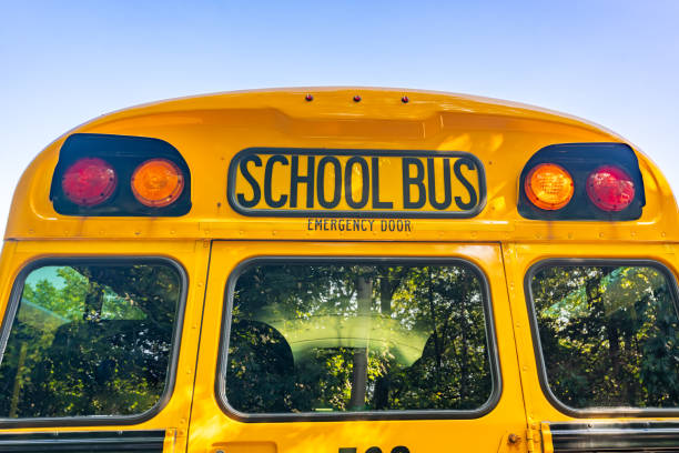 istock rear of a parked yellow school bus 1656279612