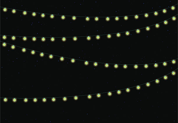 Party! strings of lights against the night sky with stars light strings stock illustrations