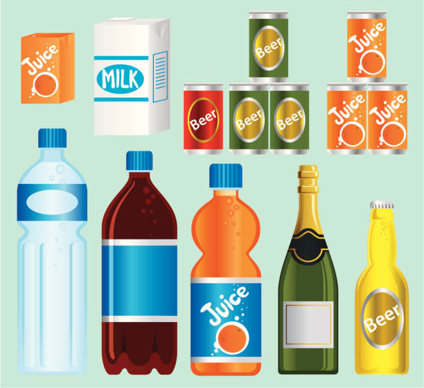 ilustrações, clipart, desenhos animados e ícones de supermercado — série de bebidas - packaging bottle plastic wine